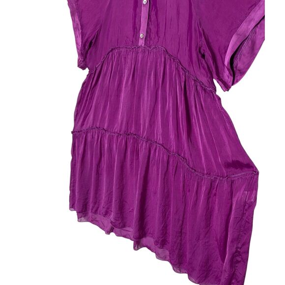 La Contessa Oversized 100% Silk Sheer Short Sleeve Tiered Babydoll Mini Dress LG - Picture 4 of 11